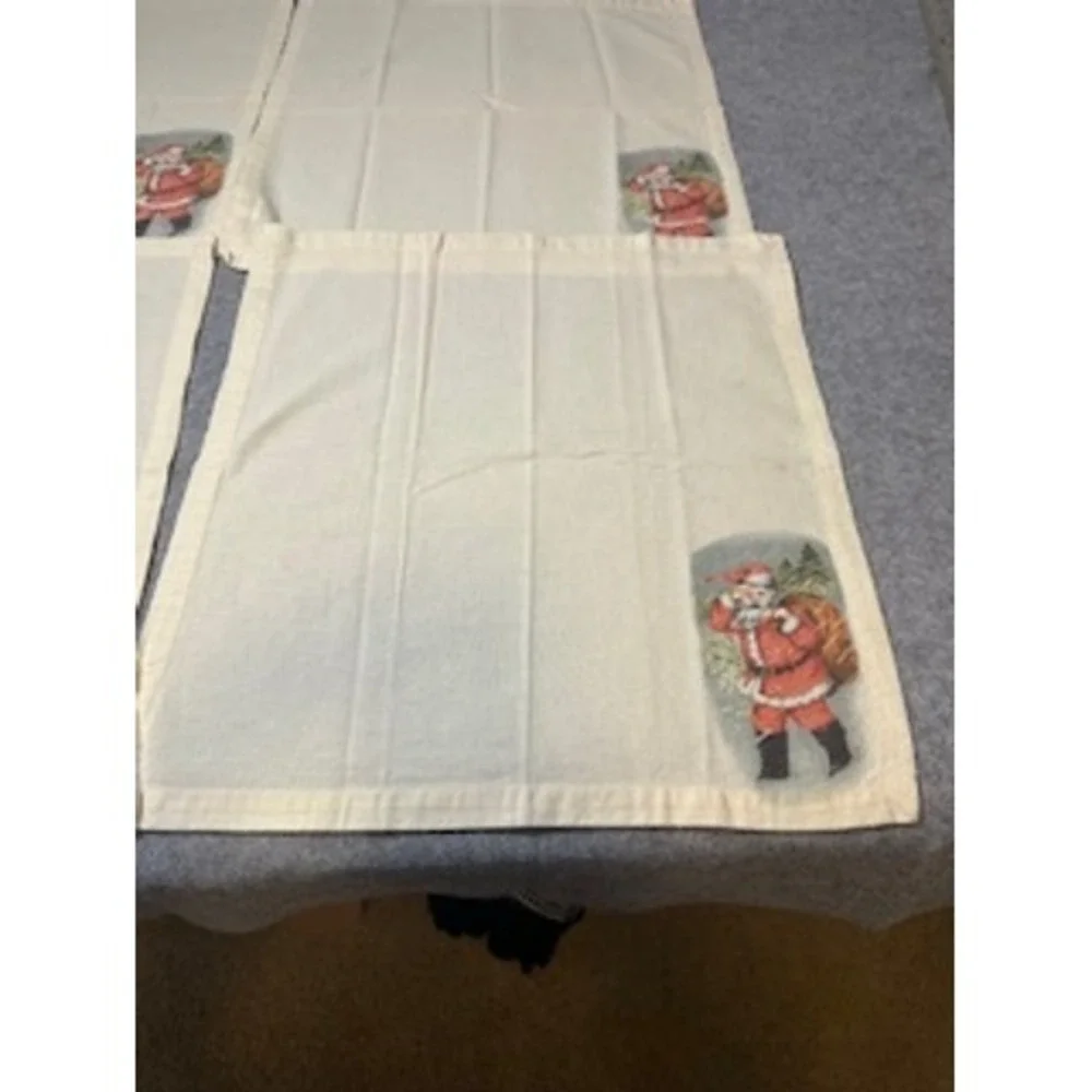 Pottery Barn Santa Claus Christmas Cloth Napkins Set of 4 Cotton Ivory